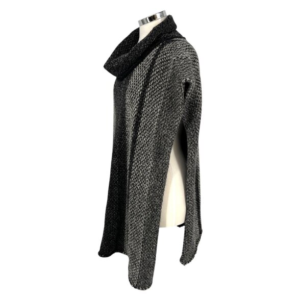 Kuna Striped Baby Alpaca Poncho Sweater With Cowl Neck Black Gray One Size - Picture 5 of 11